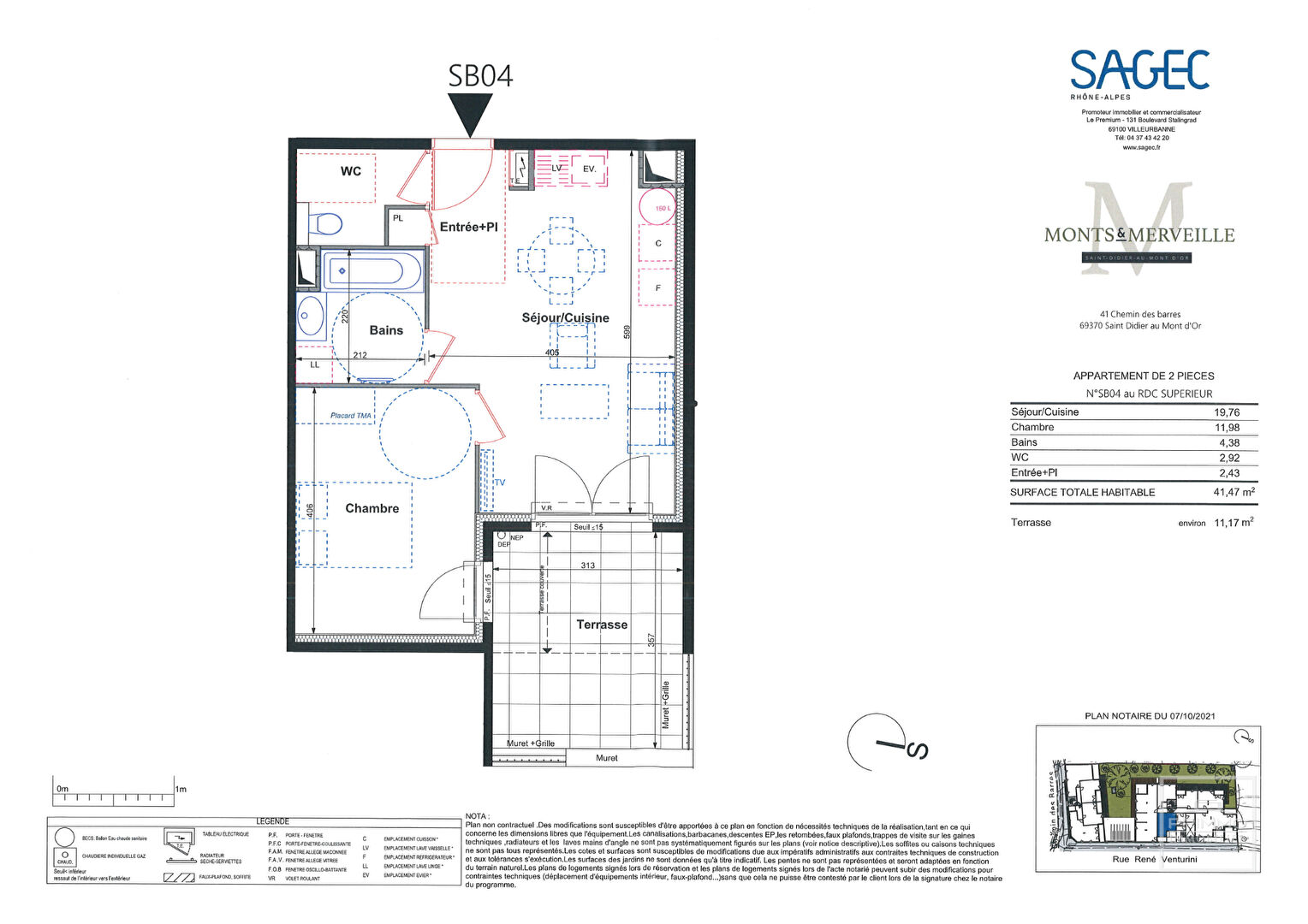 Centre village appartement T2 avec terrasse plein Ouest + garage.