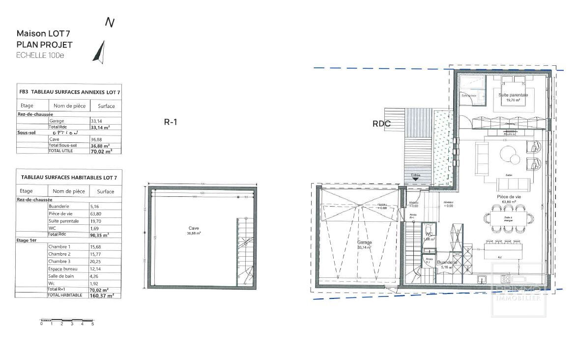 Saint Cyr au Mont d’Or, projet d’une Maison de 160m² sur un terrain plat constructible viabilisé de 759m².