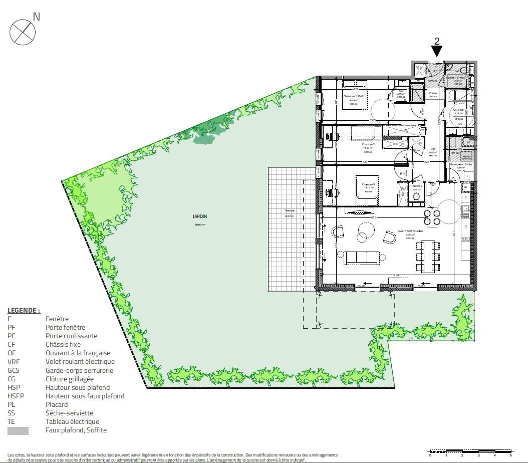 Saint Cyr Au Mont D’Or, proche du centre, Rez de Jardin T4 neuf de 118m² avec 262m² d’extérieur (Lot2)