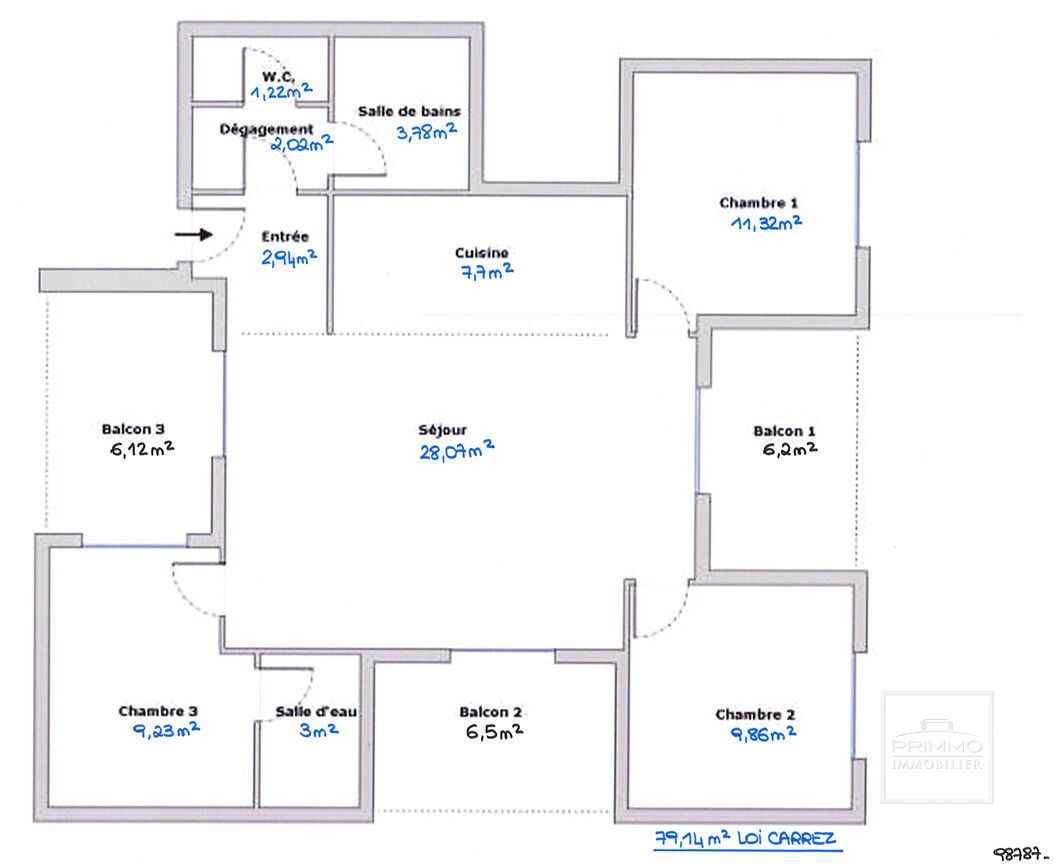 LYON 8, ETAGE ELEVE & VUE FOURVIERE, 3 BALCONS, 79.14m²