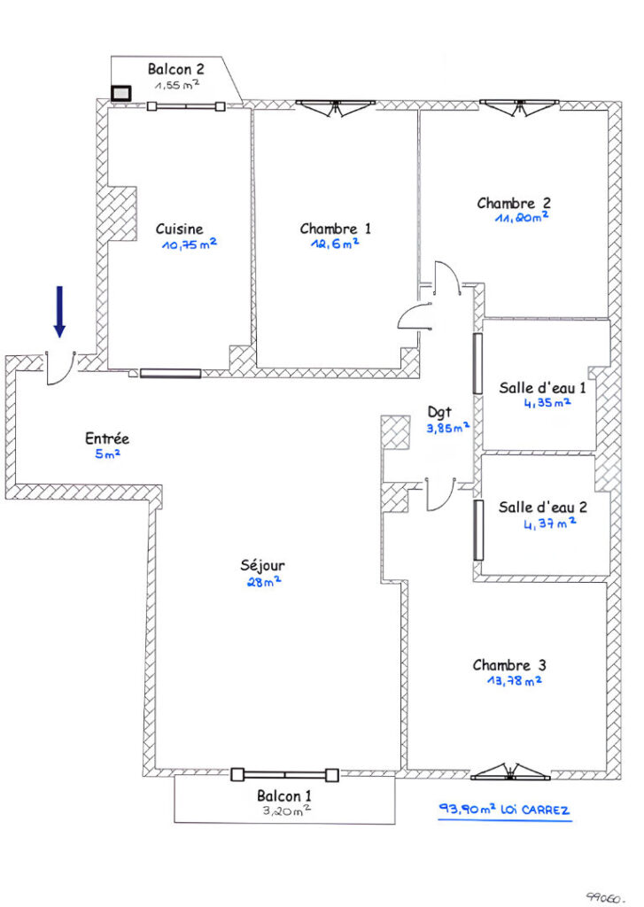 LYON 6, TRIANGLE D’OR, 94m², 2 BALCONS, ISOLÉ, ENTIEREMENT CLIMATISÉ